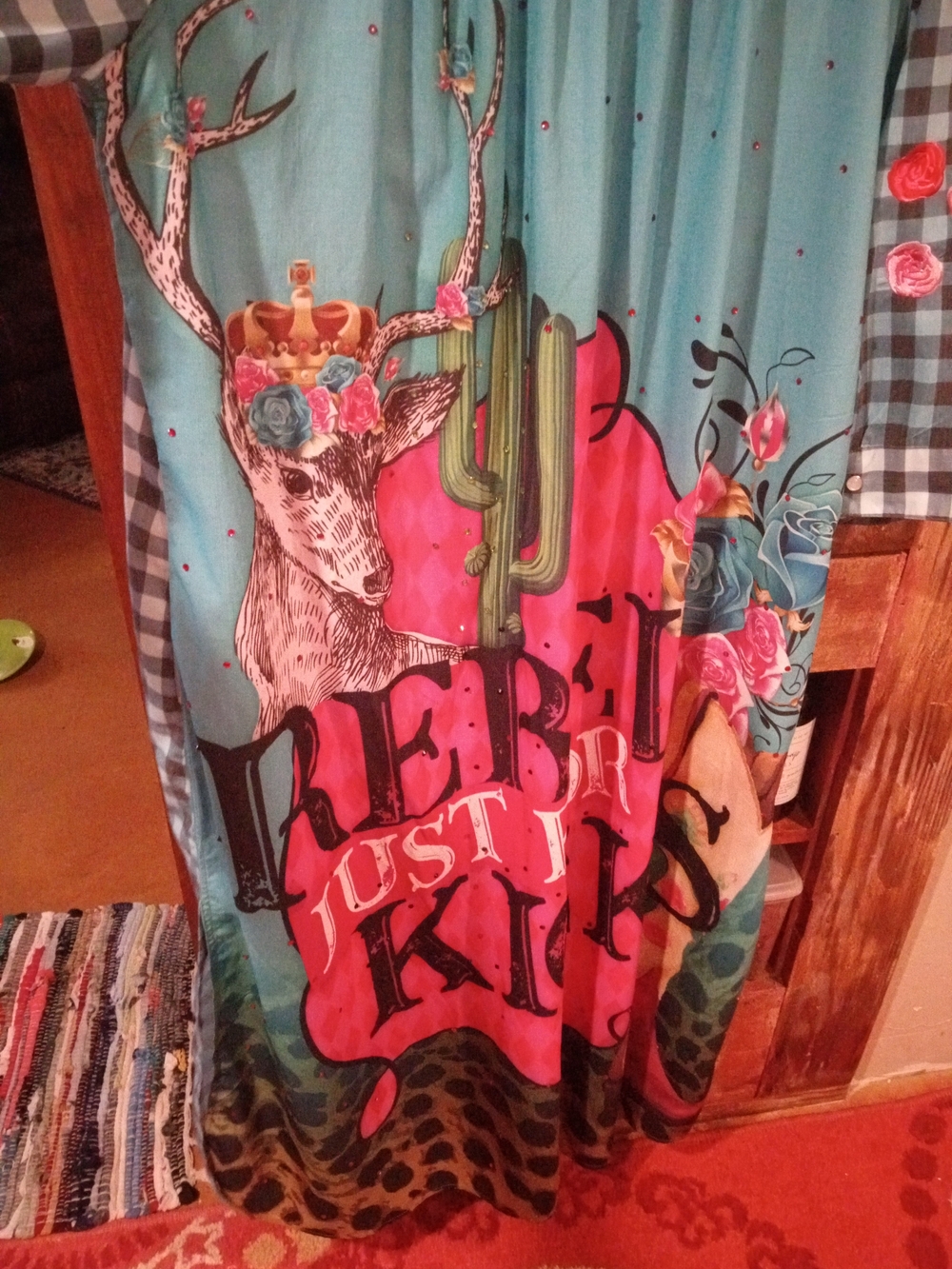 Fat Rat Family Women's Turquoise Floral Deer Print Robe - Just Kiss Design